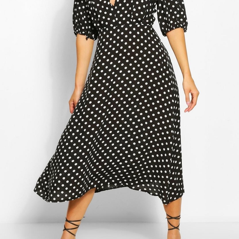 Polka Dot Midi Dress - Black and White